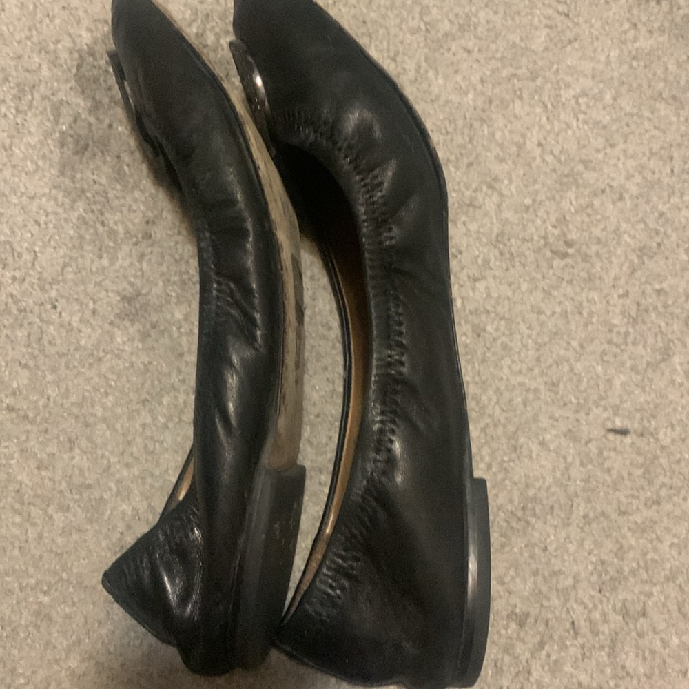 Tory Burch Black Leather Ballet Flat Shoe Size 11 Silver Rhinestone emblem - Picture 7 of 9